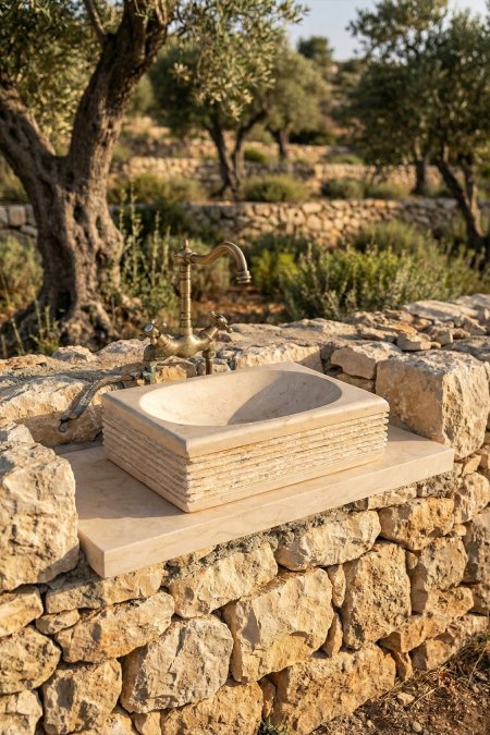 حوض حجر طبيعي (مستطيل مودرن بطبقات) – 40×26 سم